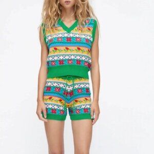 Zara whimsical floral jacquard knit vest, size M, NWOT